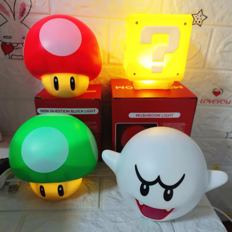 Game Super Mario Bros Night Lamp LED Sound Mushroom Question Mark Light Action Figure Toy Cartoon Star Lights Kids Birthday Gift