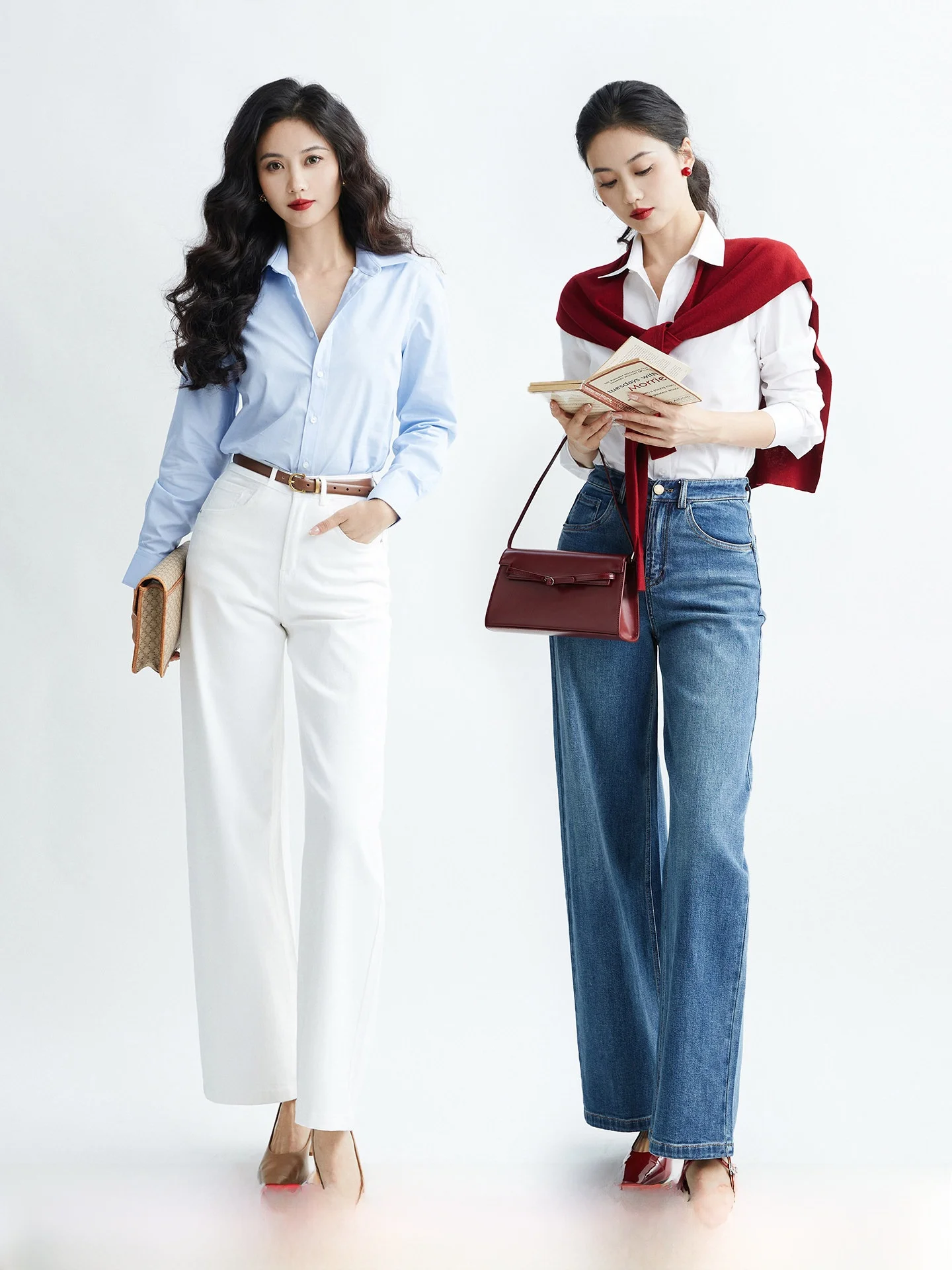 

TAIYANG OFFICE High Waist Straight Leg Denim Jeans Women's Winter Commute Vintage Wide Leg Pants Long Trousers