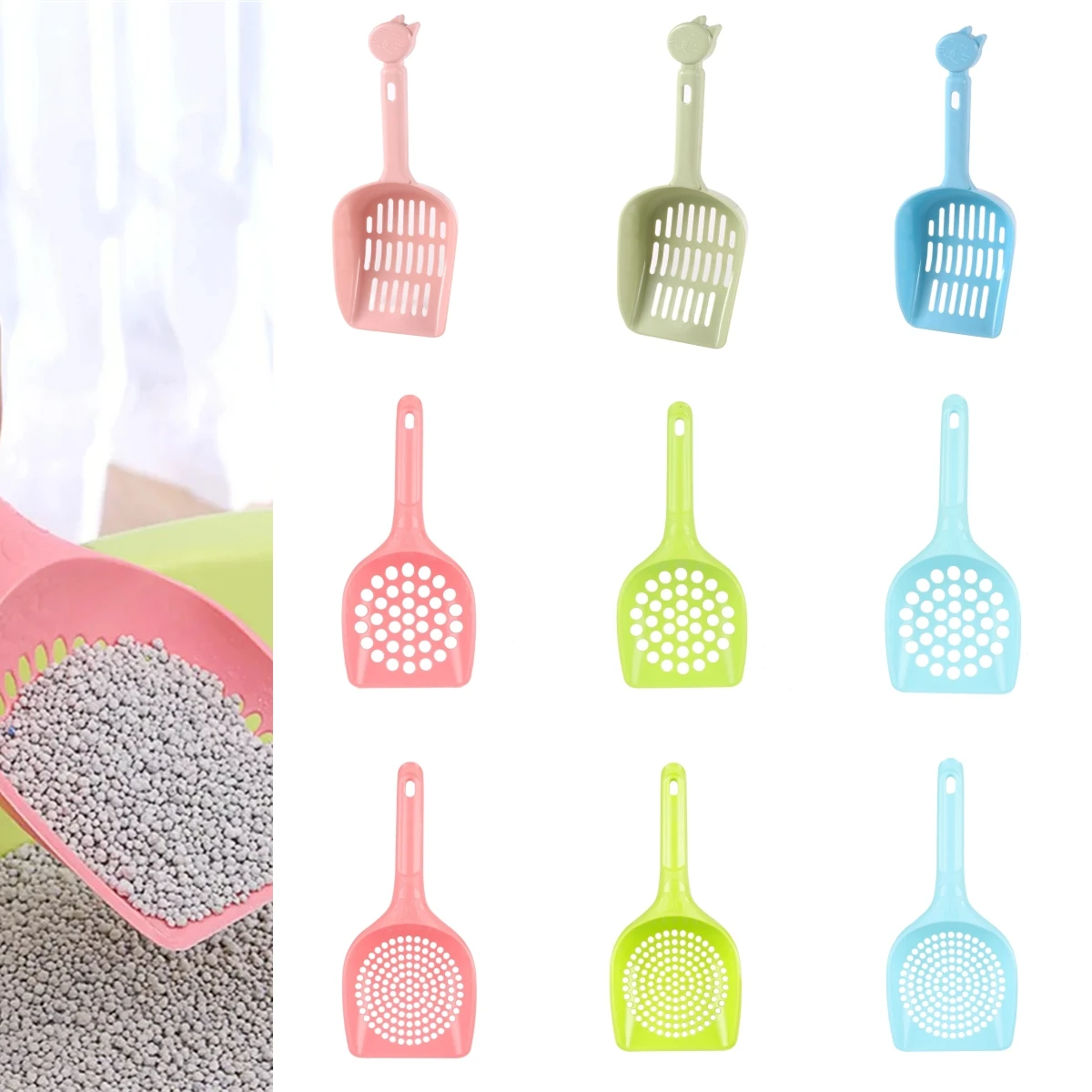 1Pc Cat Litter Shovel Pet Cat Cleaning Artifact Thickened Kitten Handle Cat Litter Scoop Large/Small Round Hole Cat Poop Shovel