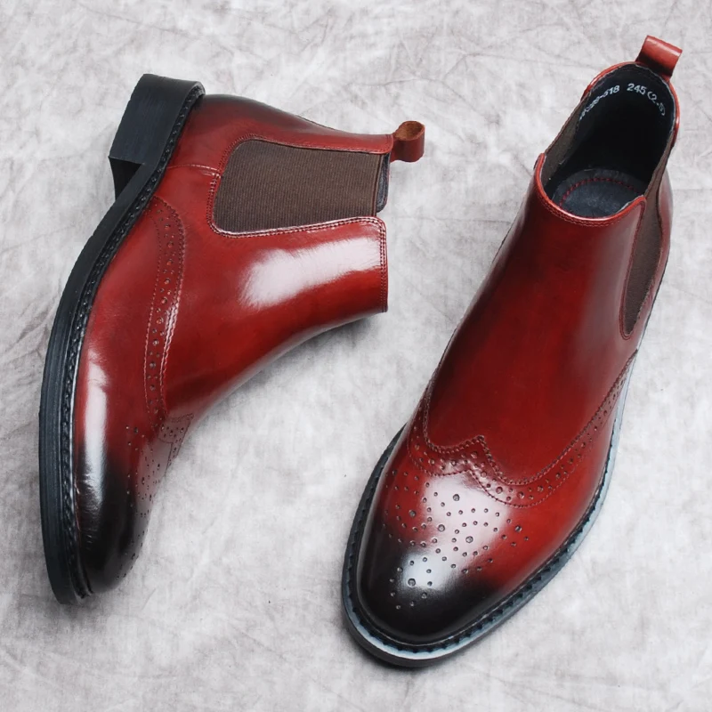 

Men's Summer Genuine Leather Ankle Boots Black Burgundy Slip On Men Dress Shoes Boots Formal High Qualiti Boots For Mens Chelsea