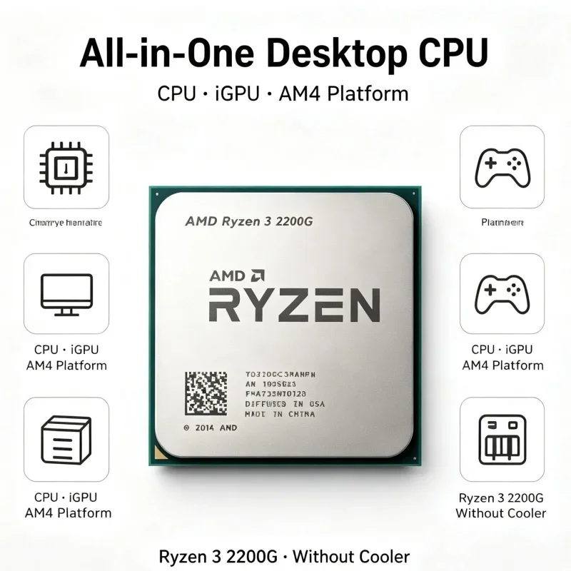 R3 2200G AMD Ryzen 3 2200G 3.5GHz Desktop CPU Quad‑Core Quad‑Thread Vega 8 GPU Compatible AM4 Motherboard Without Cooler