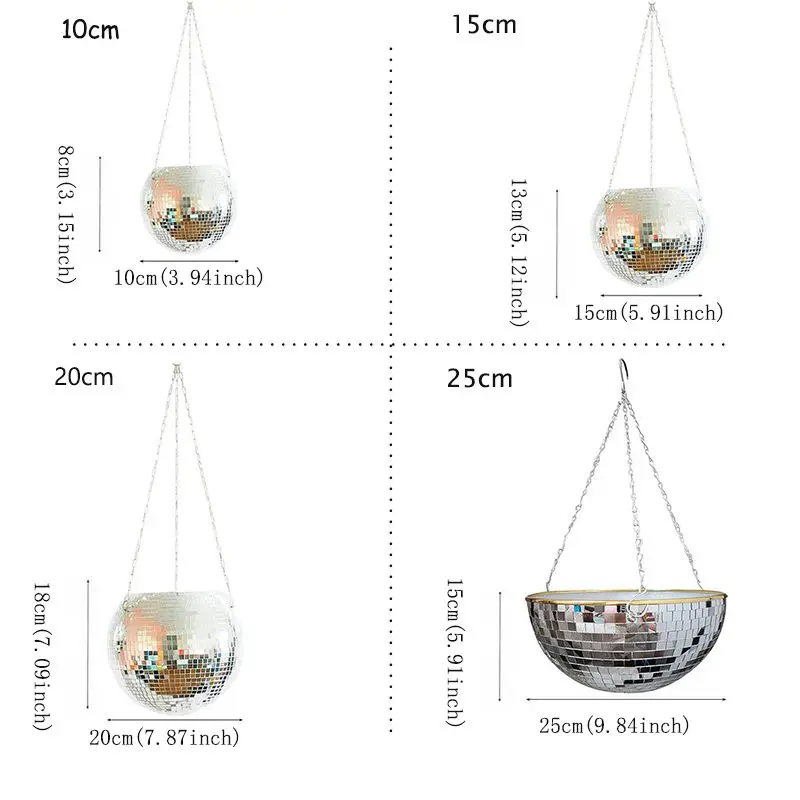 Disco-Spiegelkugel Hängender Blumentopf Sukkulenten-Pflanzgefäß für Innen- und Gartenbereich Wanddekoration Vase mit Holzring-Kette – Detail 22