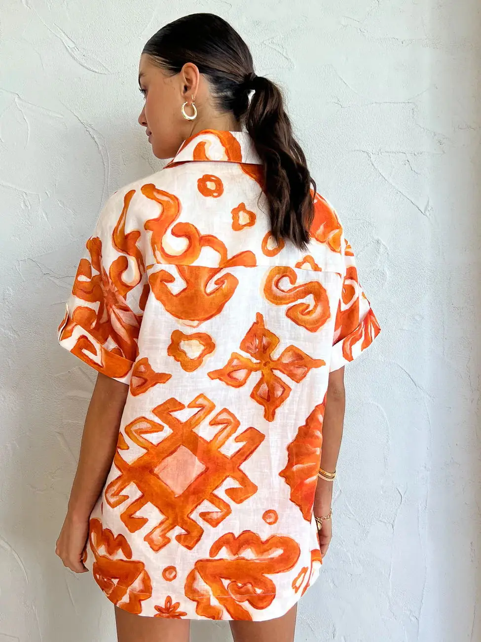 Conjunto irt holgado con solapa estampada informal para mujer, ropa holgada para mujer, colección de verano 2023