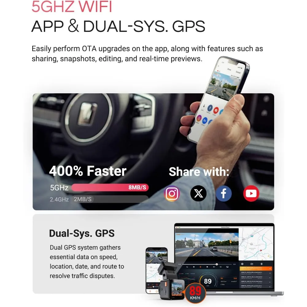 كاميرا Vantrue E1 Pro 4K Mini Dash Cam الأمامية، كاميرا سيارة STARVIS 2 PlatePix HDR للرؤية الليلية، مدمجة 5G WiFi GPS، شاشة IPS 1.54 بوصة،