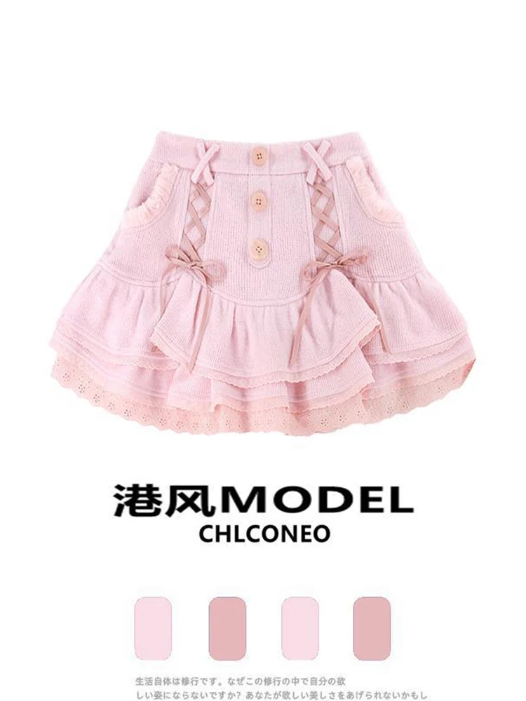 Women Kawaii Lolita Shorts Skirt 2024 Summer Ruffles Layered Patchwork High Waist Mini Skirts Girl Sweet White Pleated Skirt