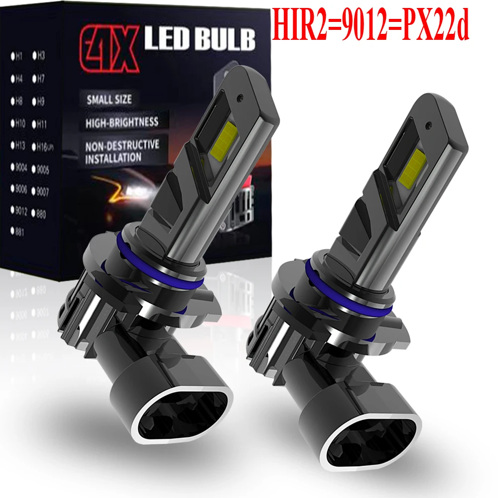 2pcs HIR2 9012 LED Headlight Bulbs PX22d 12V Canbus No Error White Turbo Diode Car Fog Lamp Powerful Light No Adapter Required