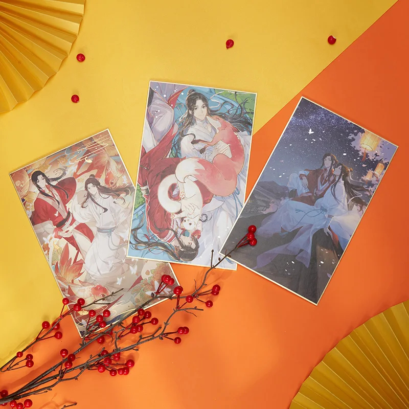 2022 New Comic Tian Guan Ci Fu Xie Lian San Lang Colored Paper Anime Character,Home Art TGCF Official Original Bronzing Papers