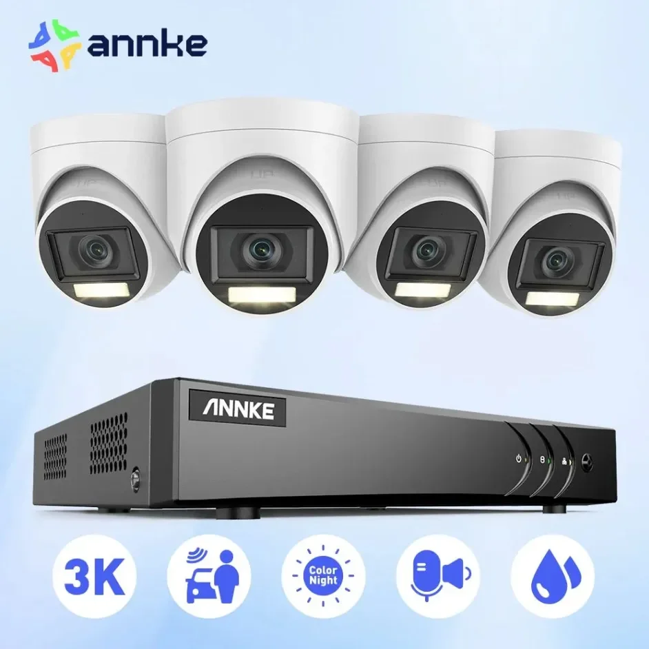 ANNKE 8CH 5MP Smart Dual Lights Lite Video Security System CCTV Kit With 3K 4X 5MP Built-in mic Waterproof Surveillance Cameras