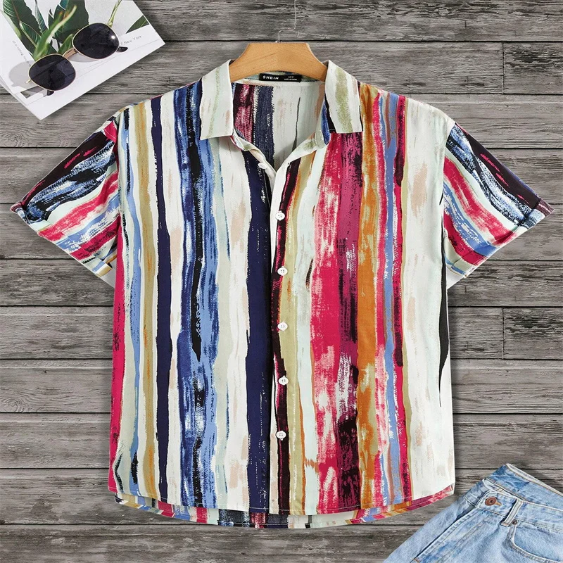 3D Printed Summer Seaside Irregular Pattern Printed Short Sleeve Shirts Men and Women Button Fashion Shirts Short Sleeve Tops