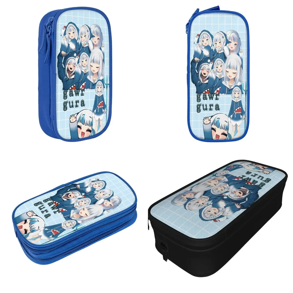 صندوق أقلام Sameko Saba X Gawr Gura بطبقة مزدوجة ذات سعة كبيرة للأطفال واللوازم المدرسية وحقيبة أقلام رصاص هدية عيد ميلاد