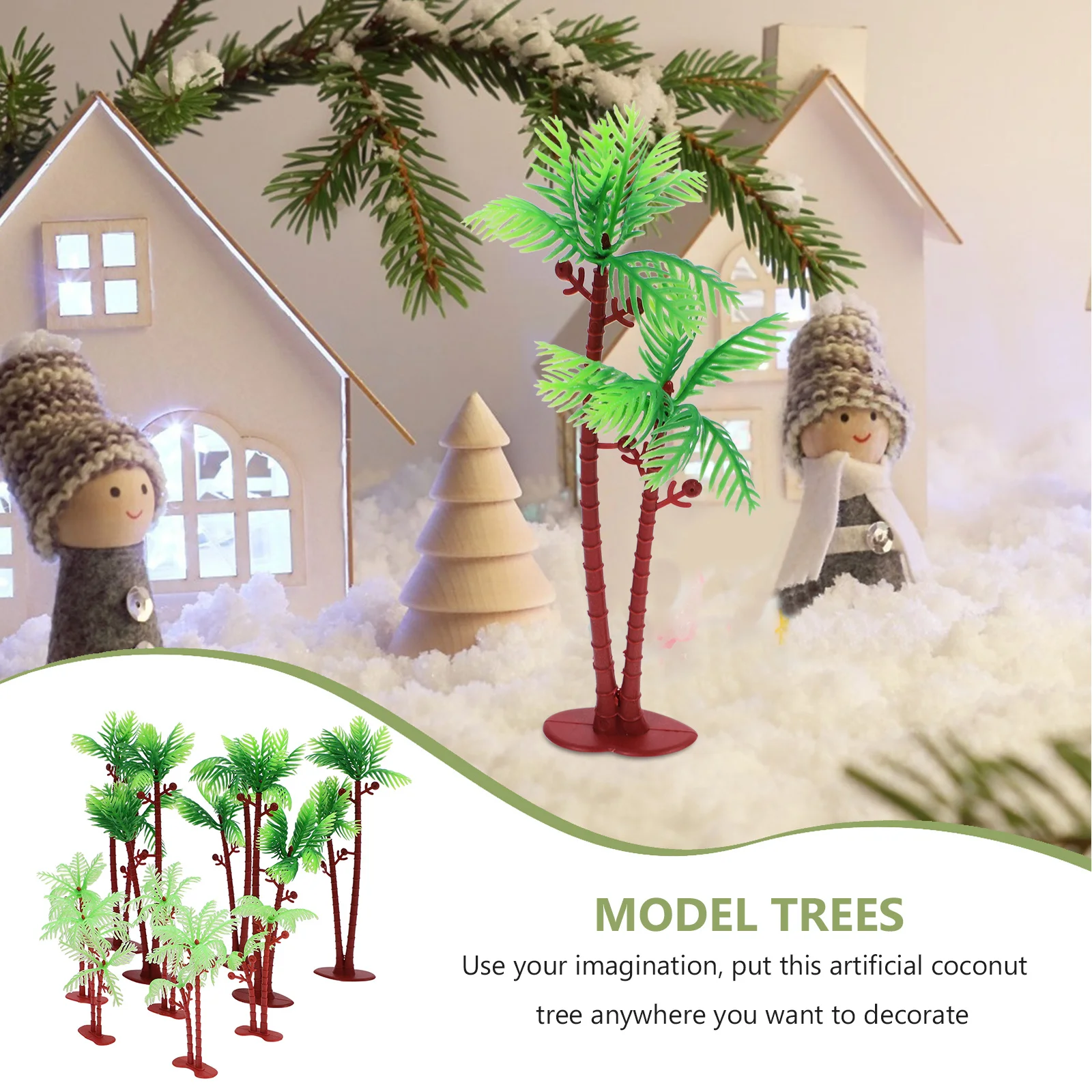 ต้นปาล์มเทียมขนาดเล็ก 10 ชิ้น ต้นมะพร้าวจำลองเหมือนจริงสำหรับตกแต่งสวนในกระถาง DIY และตู้ปลา