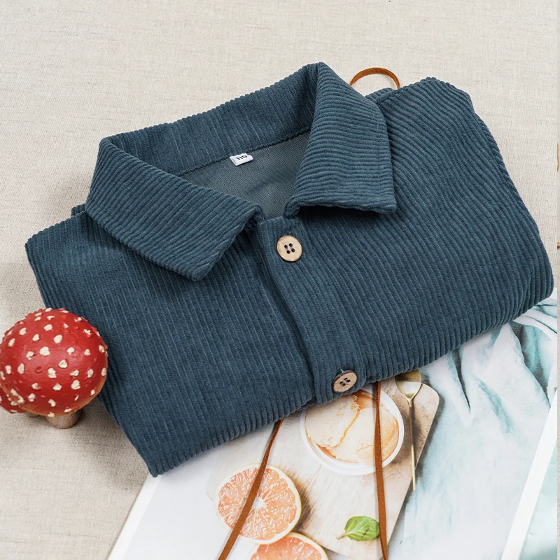 Lässiges Cordkleid für Mädchen 2026 Retro Herbst Neu Kinderkleid mit Revers Knöpfen Langarm mit Taschen Winterkleidung – Detail 9