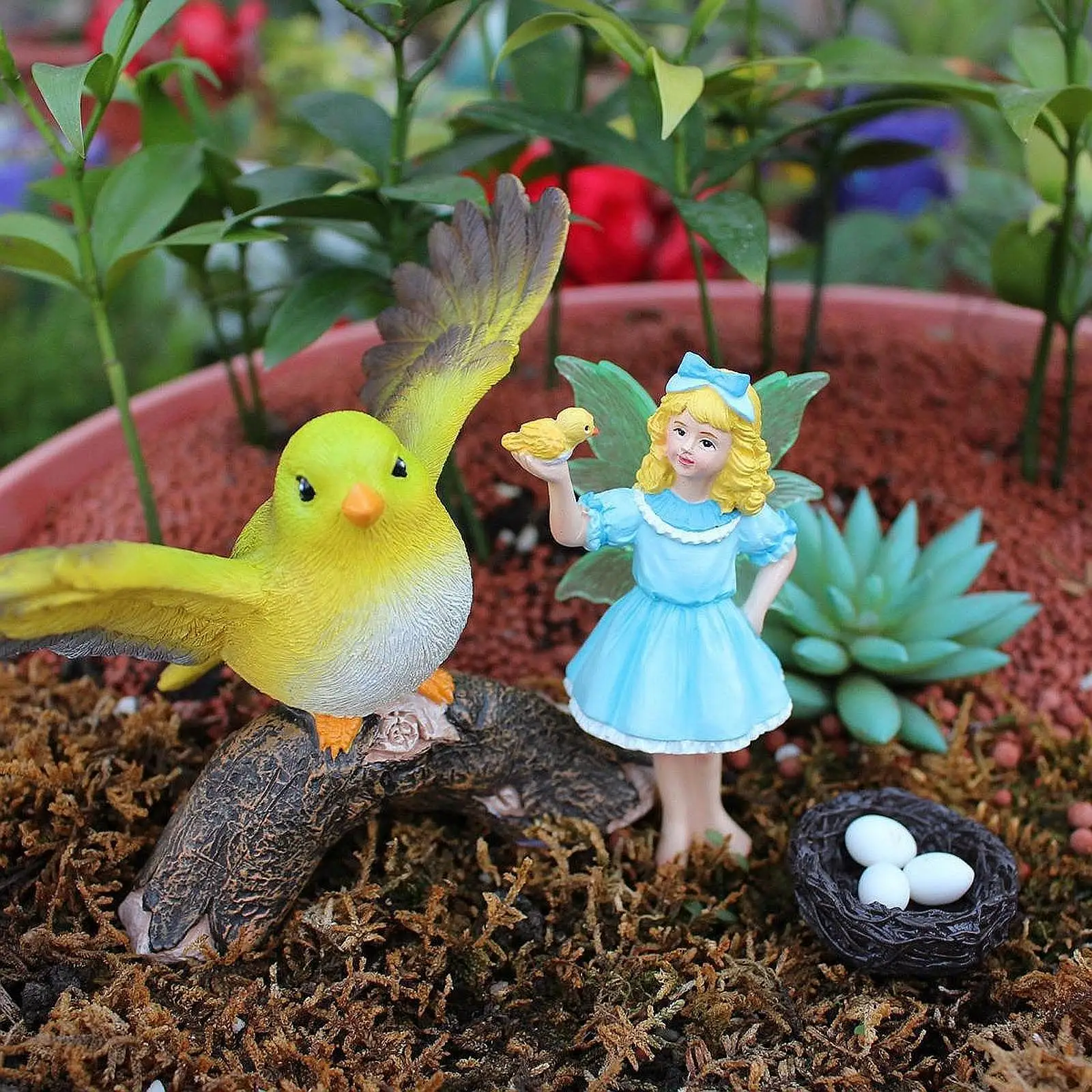 

Статуя птицы для дома и улицы, в помещении, сказочные садовые аксессуары, миниатюрные фигурки, смола для дорожки, крыльца, патио, горшок, растения на заднем дворе