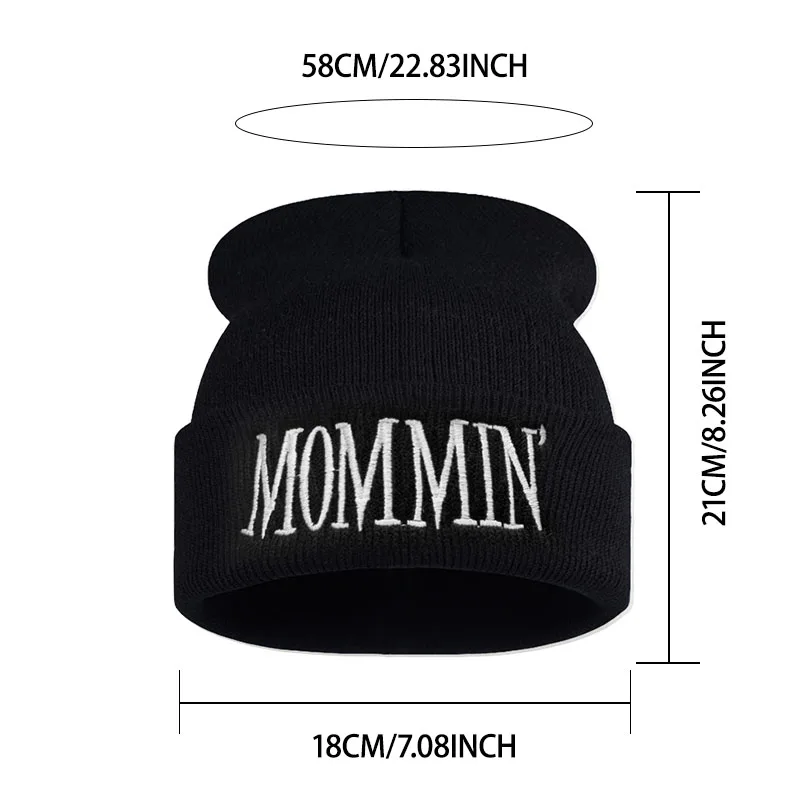 MOMMIN' Letter-Embroidered Knit Beanie—Warm Women's Fall/Winter Wool Hat—Perfect for Christmas, Birthdays, and Gifts for Moms