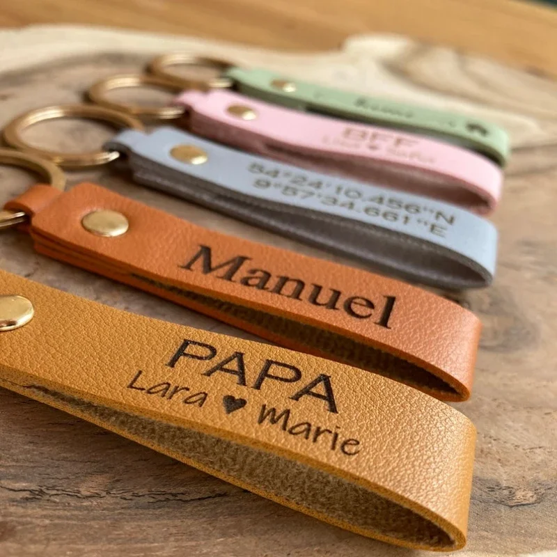 1PCS Free Custom Leather Keychain PU Personalized Engraving Leather Key Chains Name Date Wedding Keyring Keychain Wedding Gifts