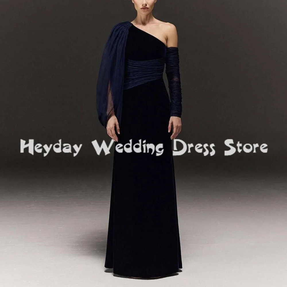 

Heyday женские вечерние платья со складками на одно плечо по индивидуальному заказу и тюлевыми длинными рукавами длиной до пола, вечерние элегантные платья 2025