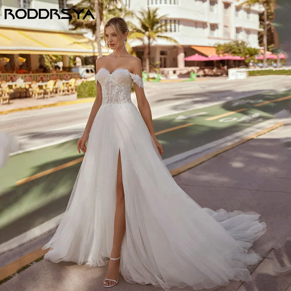 RODDRSYA Side Split Wedding Dress Sweetheart Off Shoulder A-Line Tulle Bridal Dresses Applique Custom Made Bridal Gowns 2024