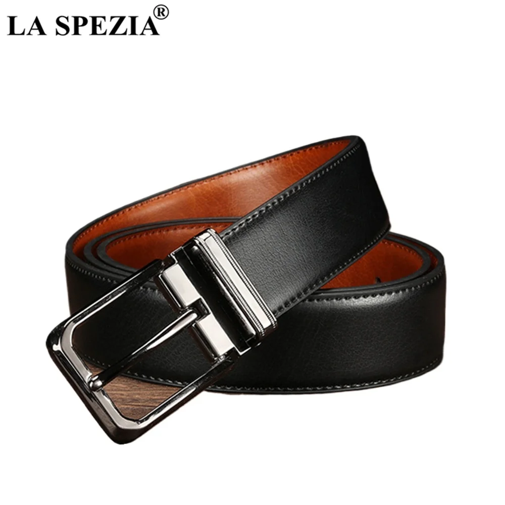 

LA SPEZIA New Genuine Leather Men Belt Double Sided Brown Black Men Casual High Quality Belt Pin Buckle Cowskin Belts Formal
