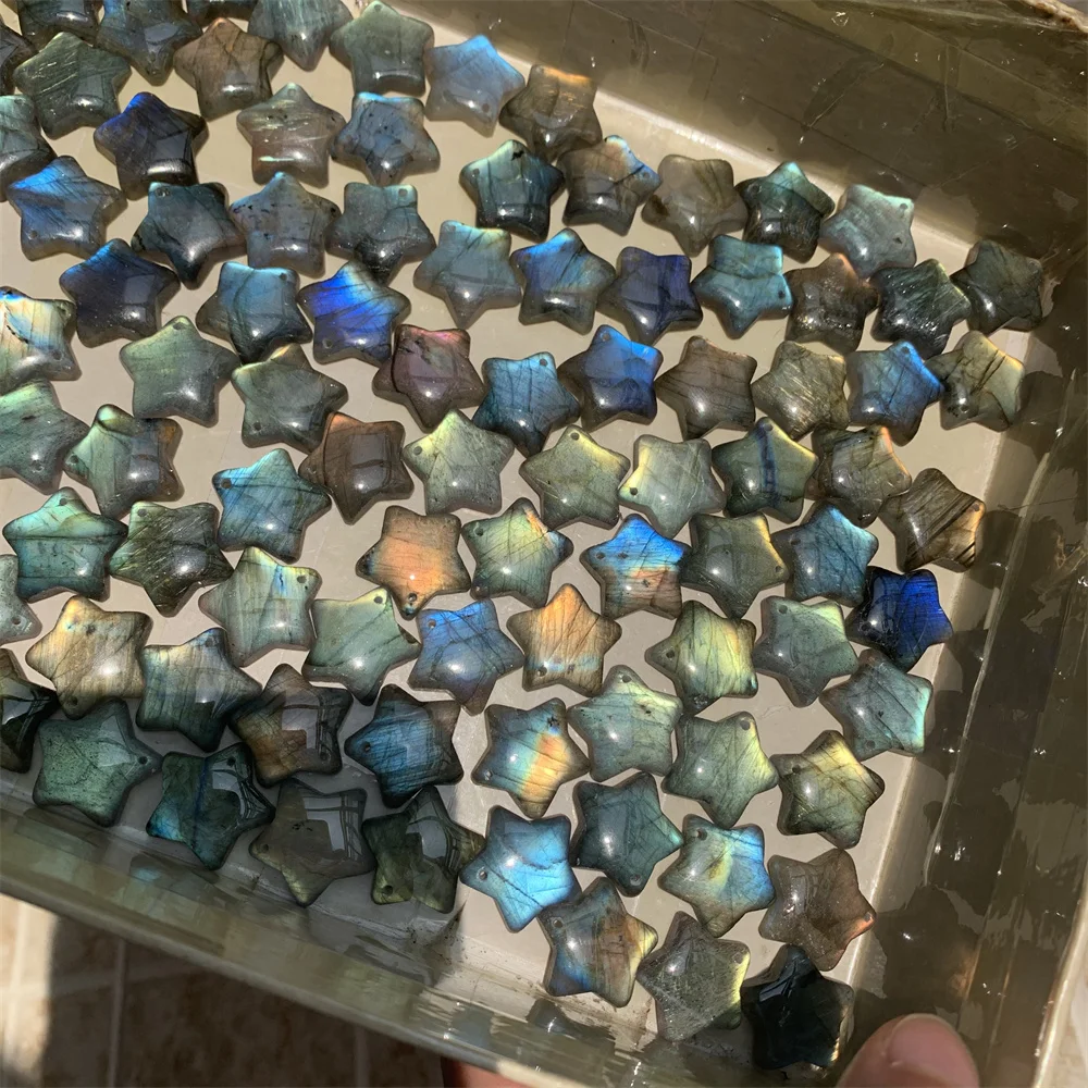 Uglyless Natural 20MM Stars Labradorite Pendants Necklaces Women Lovely Full Light Star Labrador Stones Orange Blue Purple Beads