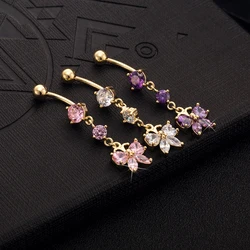KUNIU 1pc Fashion Butterfly Long Zircon Belly Ring Women's Fit Piercing Body Jewelry