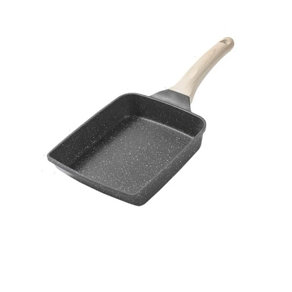 

Heat-Resistant Nonstick Flat Pan Flat Surface Nonstick Coating Steak Frying Pan Wood Handle Japanese Style Omelette Pan