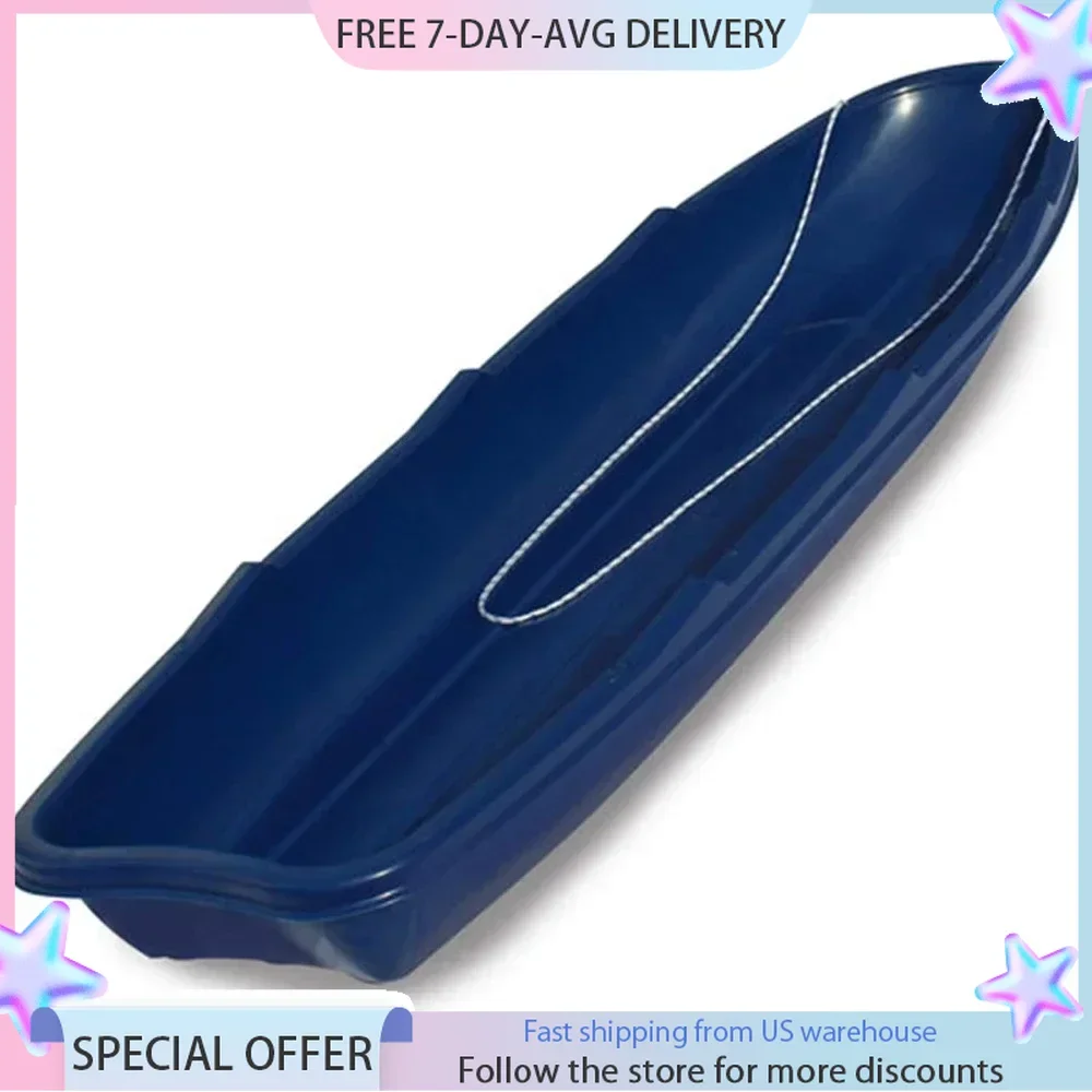 Large Pull Sled for Adults. Plastic Toboggan for Snow Sledding, Ice Fishing, Work, Blue, 66 X 20 X 6 Inches Sled