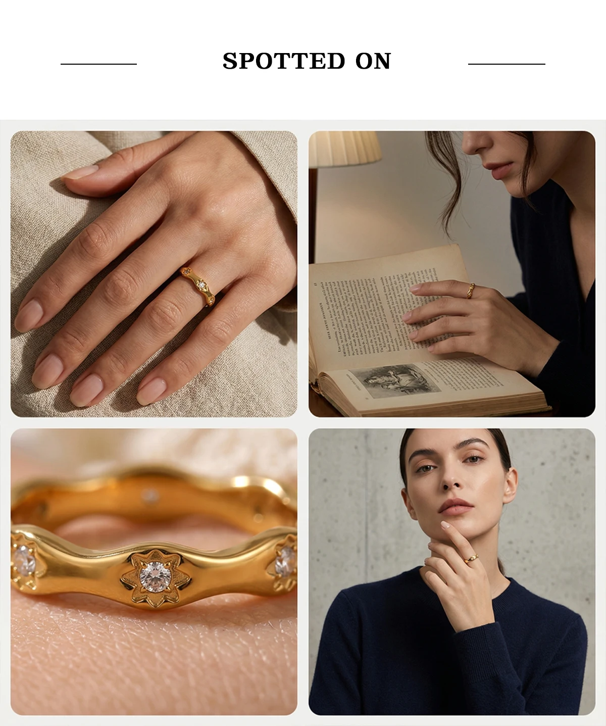 E.B.belle Strass Acht Granne Stern Welle Form Ring Edelstahl 18k Gold Überzogene Exquisite Frauen Schmuck Für Party Dating – Detail 6