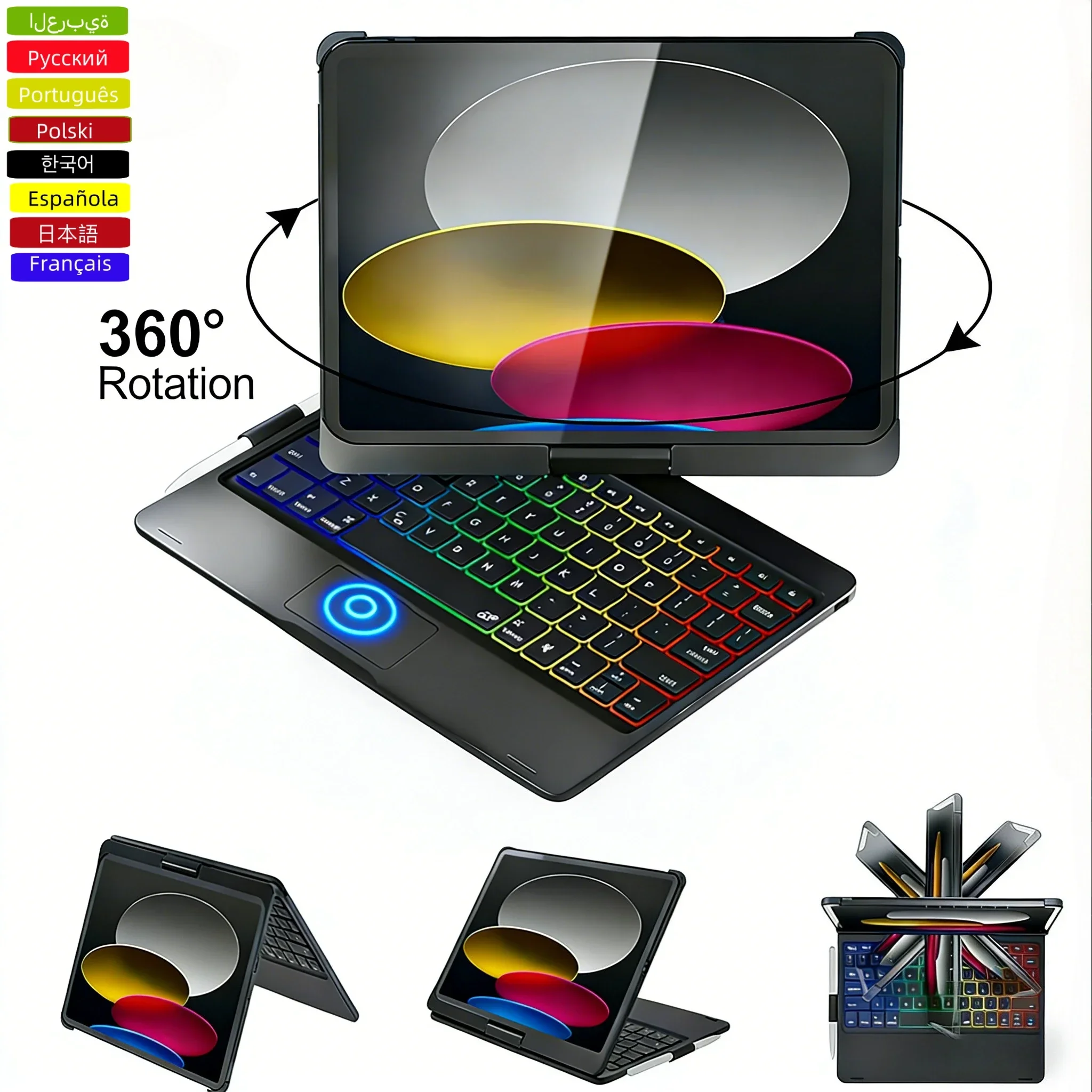 360° Rotation Touch Keyboard Case for iPad Air 11&13 inch M2 M3 2024 & iPad Pro 12.9 6th 5th 4th 3rd Gen, iPad 11 A16 Pro11 &13