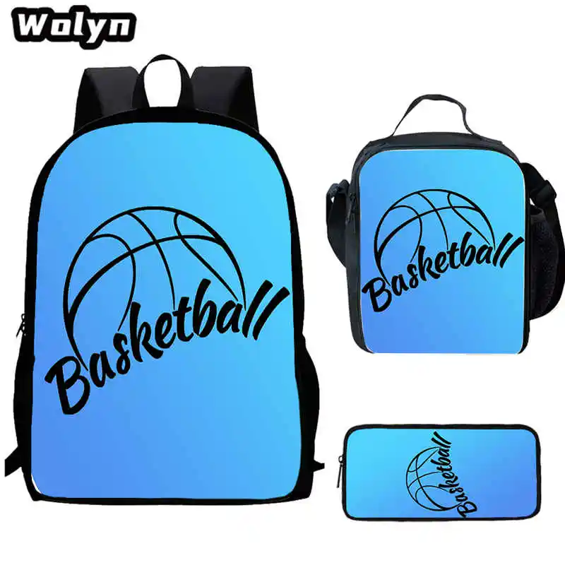 Basketball Print School Backpack for Grade1-4 with Lunch Bags Pencil Case,School Bags Set for Boys Girls,Bookbags for Children