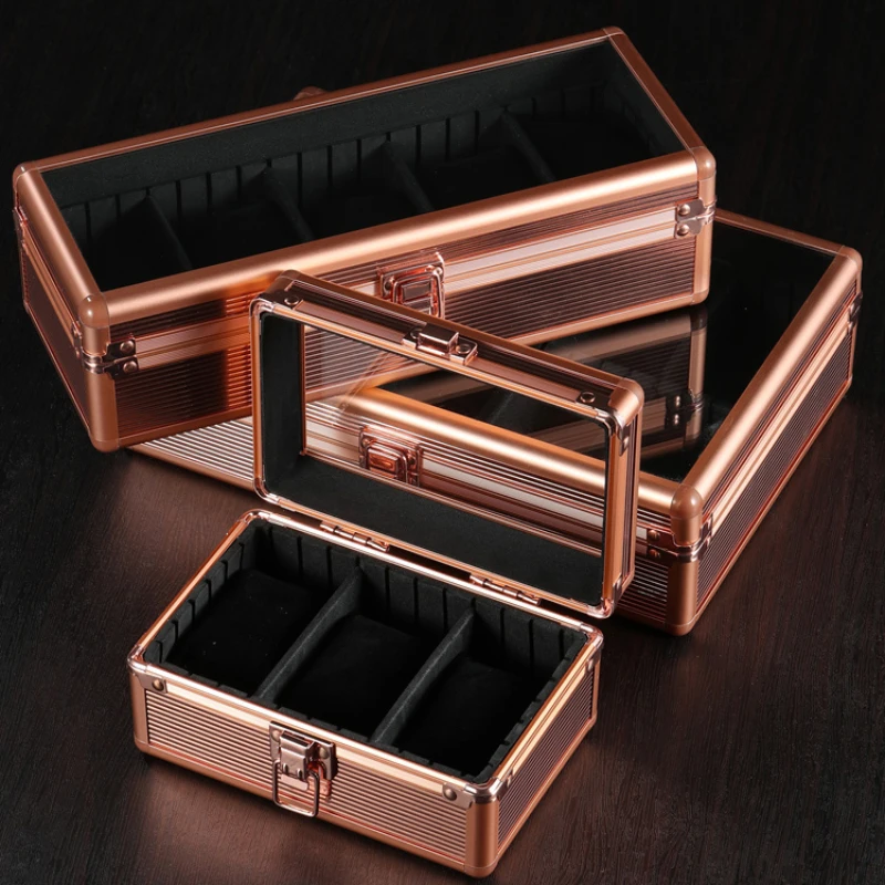 1 3 5 Slot Watch Box Aluminum Alloy Watch Display Case GlassTop Case Watche Trave Bracket Clock Storage Box Suitcase Practical