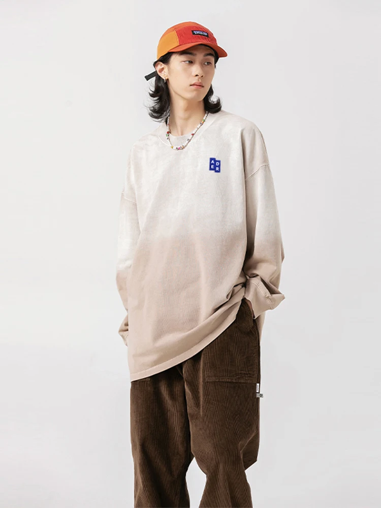 تي شيرت رجالي عصري بأكمام طويلة متدرجة الألوان، قميص فضفاض غير رسمي كطبقة أساسية للأزواج، مناسب للربيع والخريف، مريح عند الار... #5