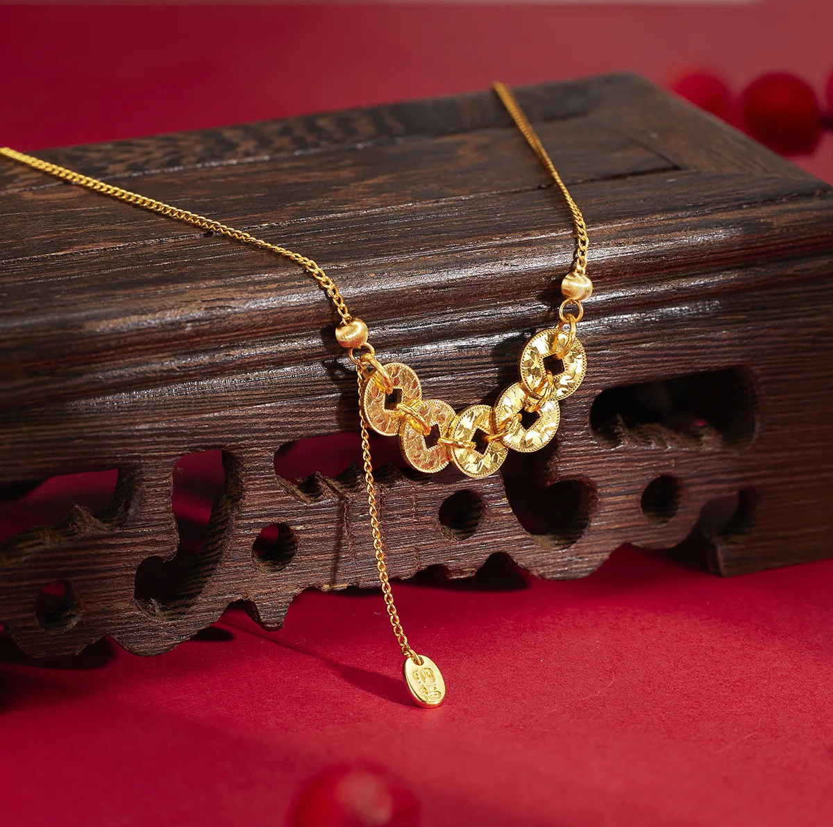 

S925 Silver Ice Crack Five Emperors Coins Necklace Women Gold Plated Chinese Style Lucky Clavicle Chain Vintage Trend Jewelry