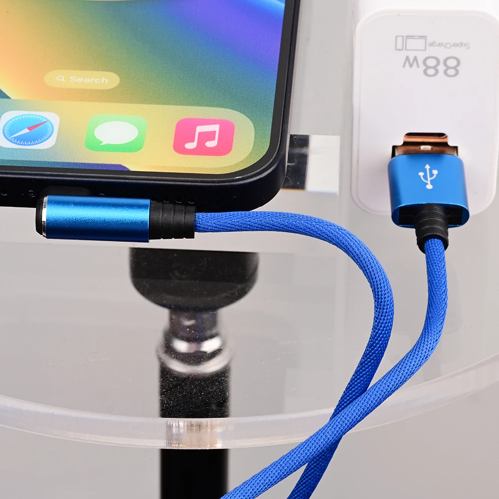 90 درجة الكوع USB A إلى كابل شحن الإضاءة آيفون 14 13 12 11 برو ماكس XS XR X 8 7 6 مضفر شاحن بيانات الحبل 1 متر 2 متر 3 متر