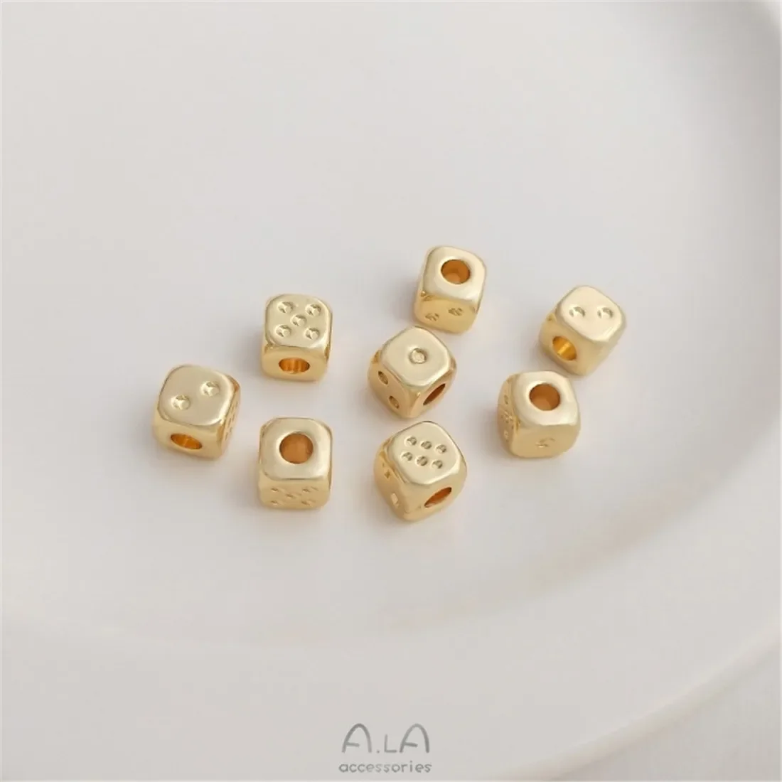 14K Gold Dice Square Separated Beads Handmade Beaded DIY Bracelet Necklace Jewelry Loose Bead Handmade Accessories C164