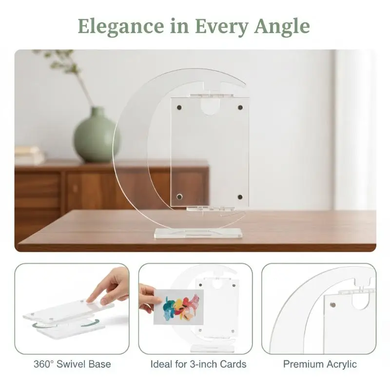 NEW Moon Shaped Acrylic Card Holder Rotating Photo Frame 3Inch Photo Card Insert Diy Display Stand Transparent Desktop Ornament