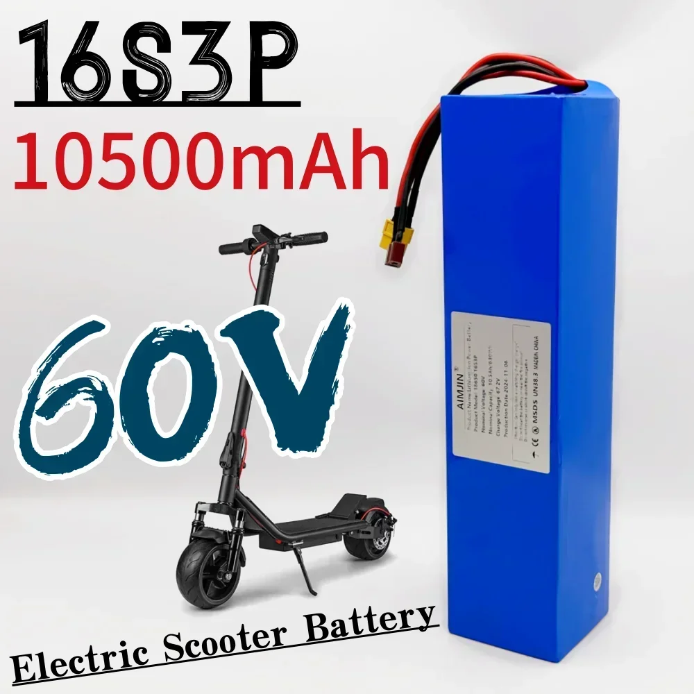 

60V 10500mAh 16S3P Lithium Battery Pack 18650 battery With BMS 800-1200W High-power Motor For 67.2V Electric Scooter