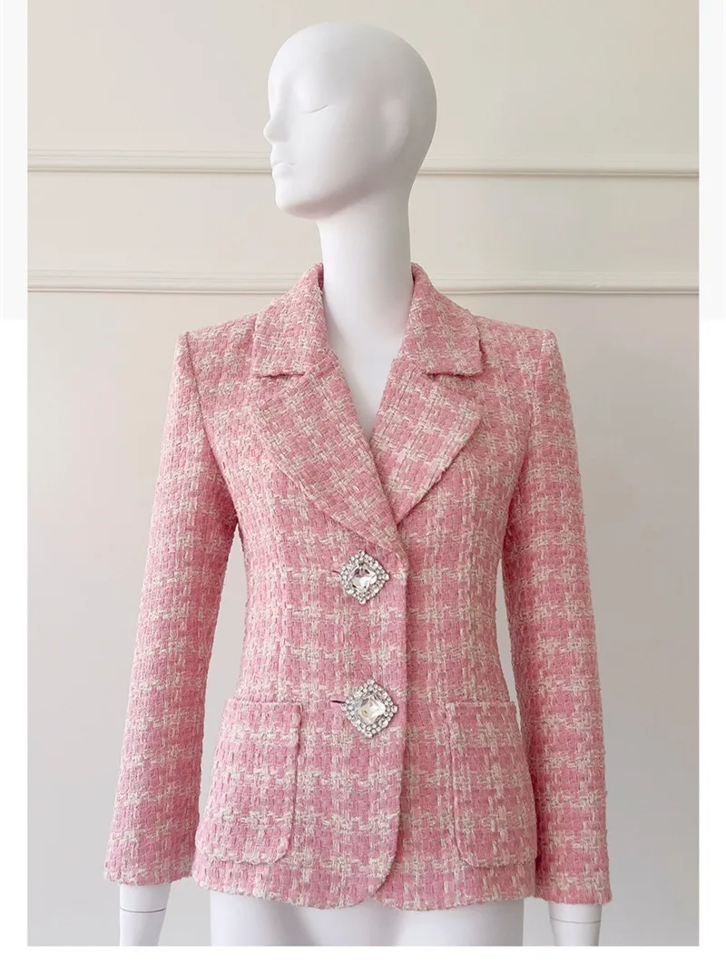 YIGELILA-Pink Tweed Set for Women Tank Top and Shorts Sleeveless Blazer Plaid Suit Slim Outerwear Winter 2024 3 Pcs