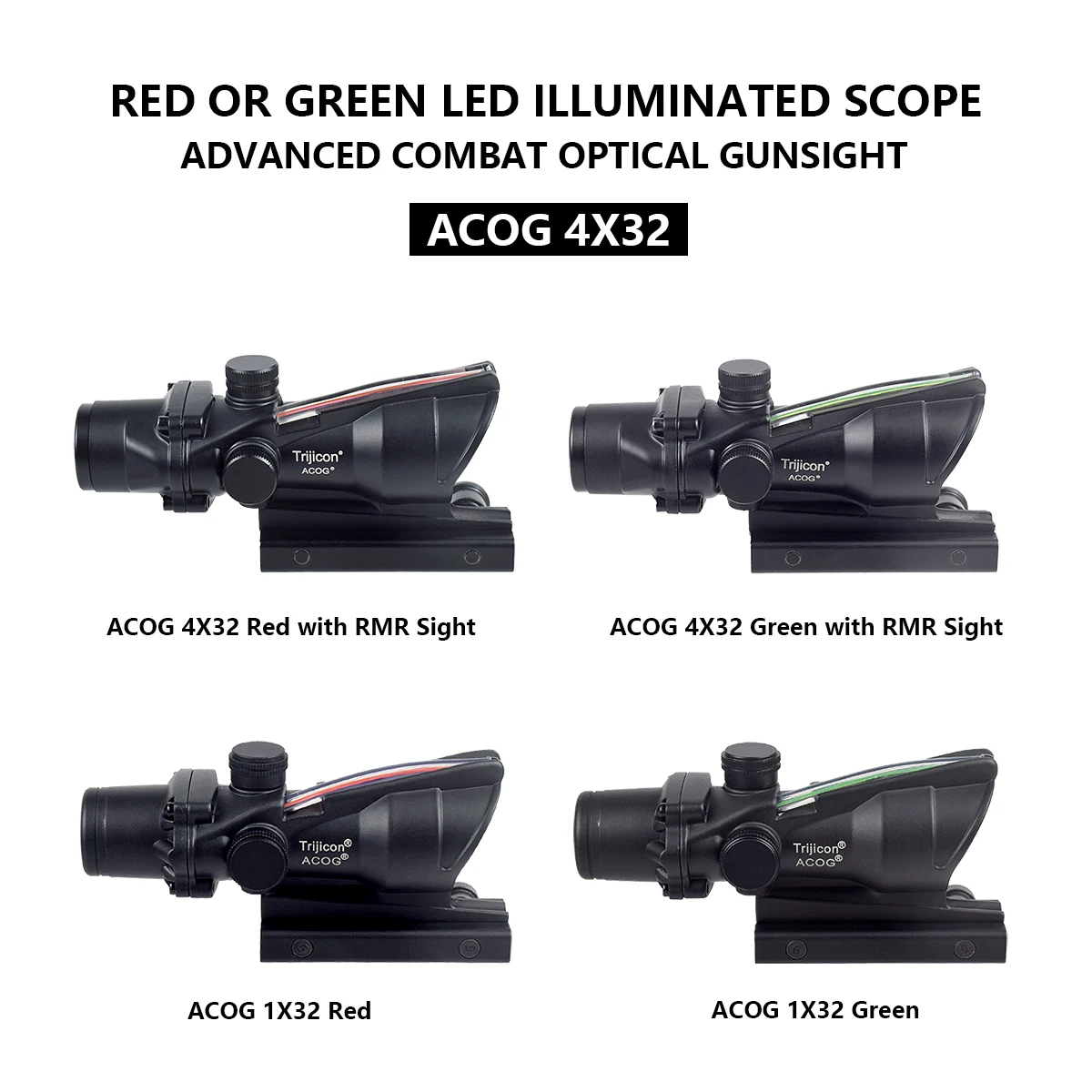 Tactical 1x32 4X32 ACOG Real Fiber Optics Hunting Riflescope Red Dot Illuminated Magnifier Aiming Sight Scope Gun Boresighter