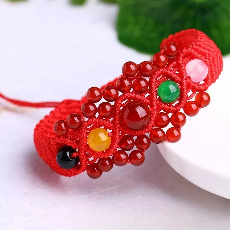Fashion Red Agate Adjustable Red String Bracelets Couple Set Crystal Garnet Hand Knitting Chain Bracelet Woman Jewelry