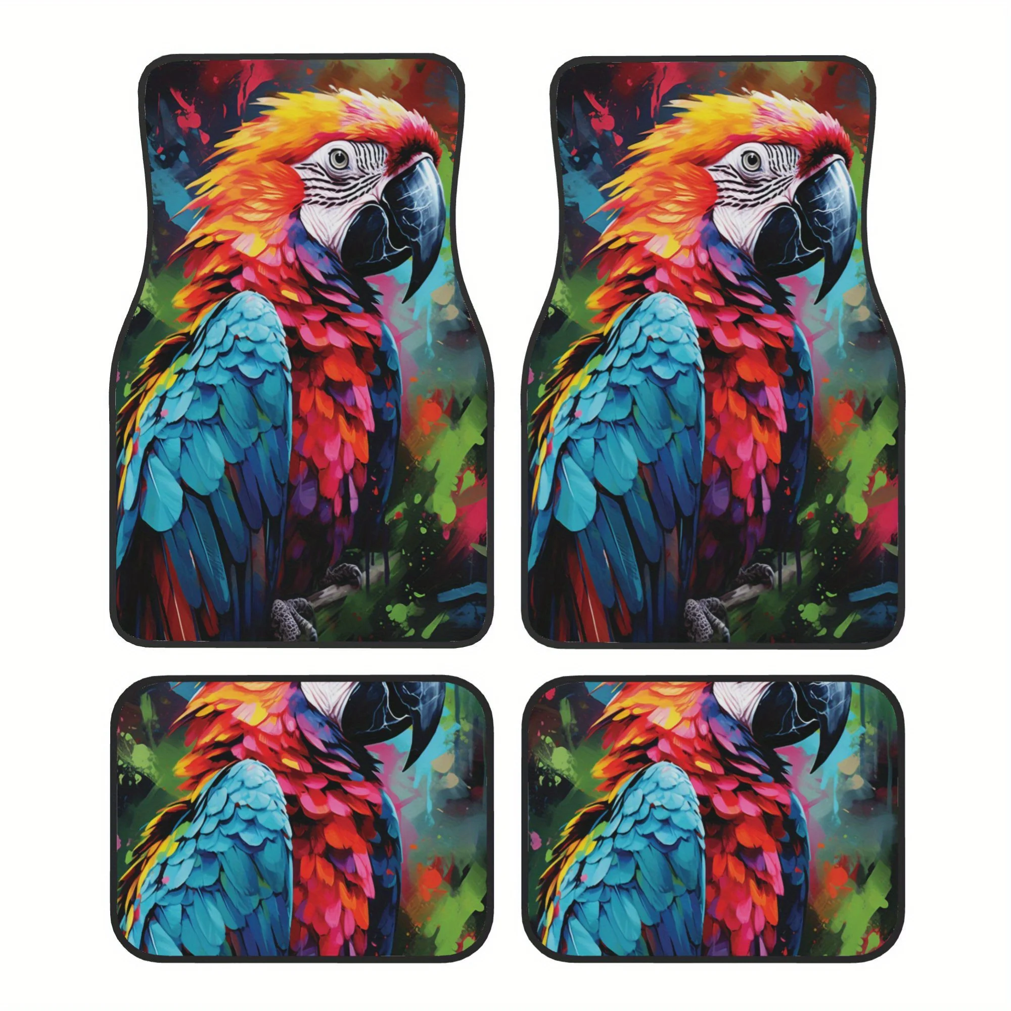 4pcs This Is An Image Of A Colorful Parrot Sitting On A Branch Pattern Universal Car Floor Mats - Polyester Material, Non-Slip L