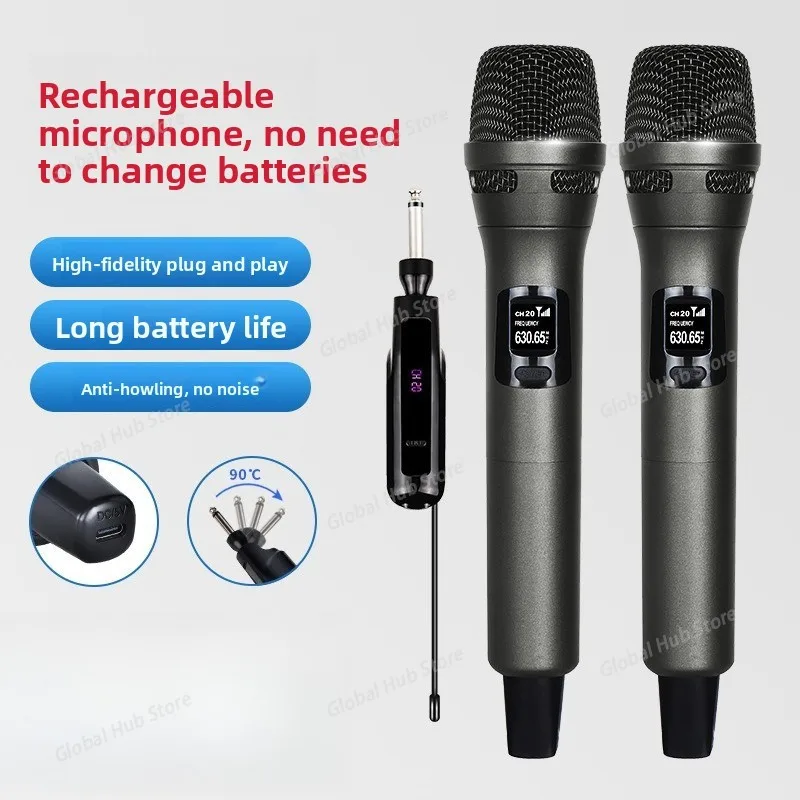 Wireless Microphone, Hand Microphone, Home KTV Outdoor Audio Live Broadcast K Song Sound Card Charging Wireless Microphone