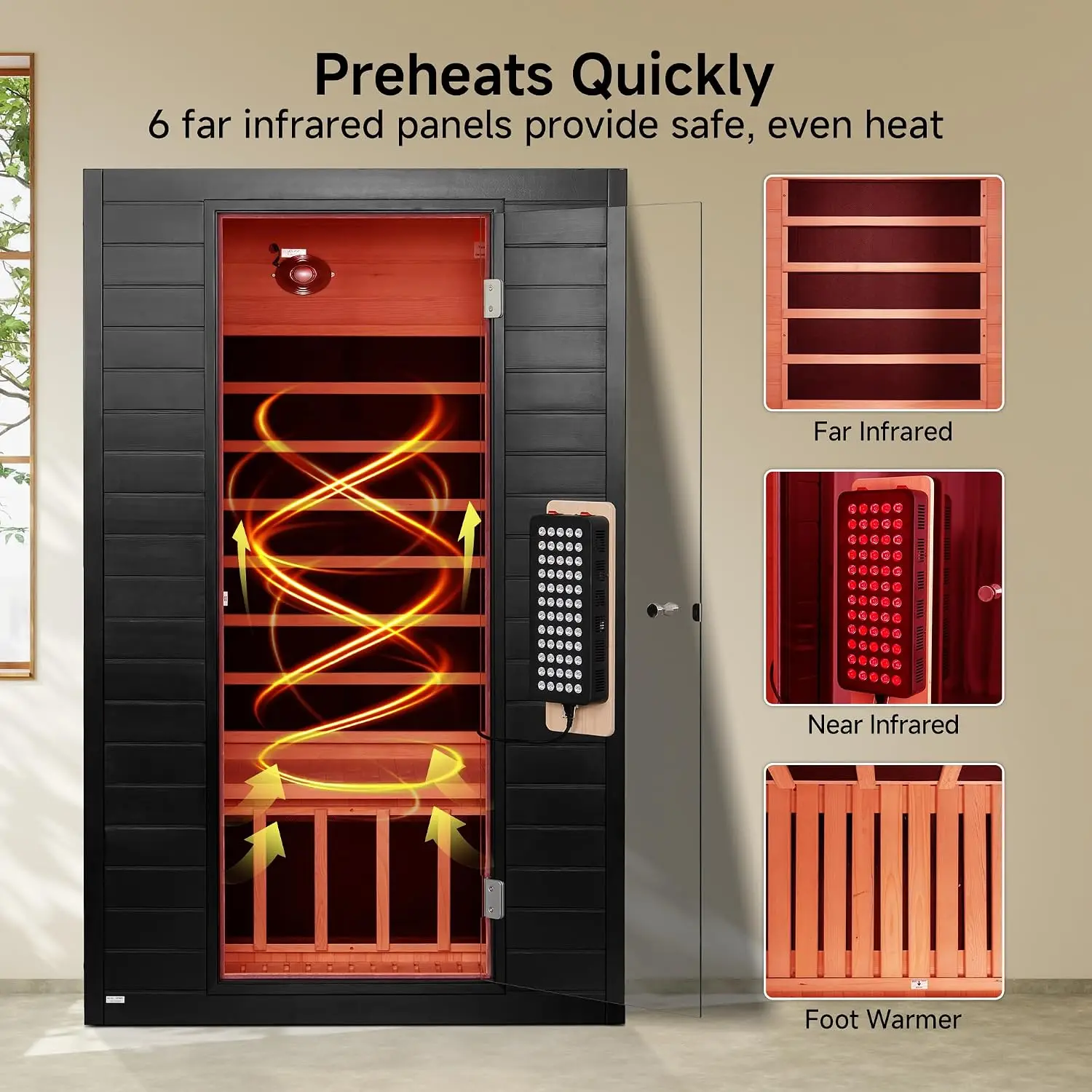 Infrared Sauna, 2 Person Home Sauna with Red Light Therapy Black, Customized