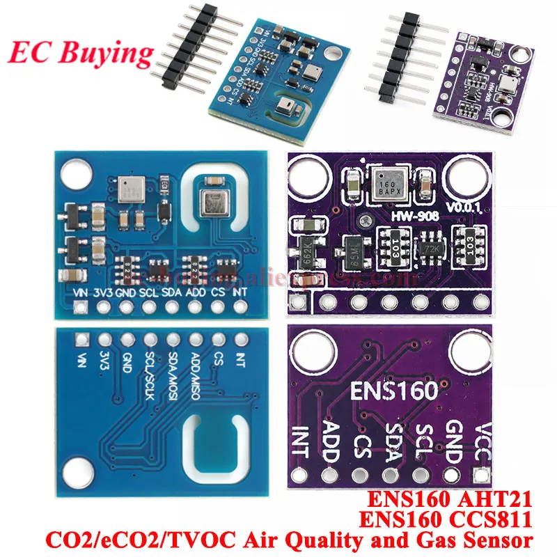 10Pcs/1pc ENS160 CCS811 ENS160 AHT21 Carbon Dioxide CO2 VOCs ECO2 TVOC Air Quality AQI Temperature Humidity Gas Sensor Module