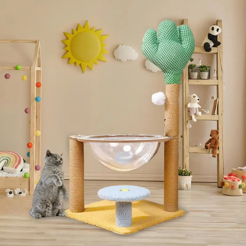 Cat Climbing Tower Cactus Cat Activity Center Interactive Cat Tree Playhouse Removable Cat Climber Stand With Space Scratching