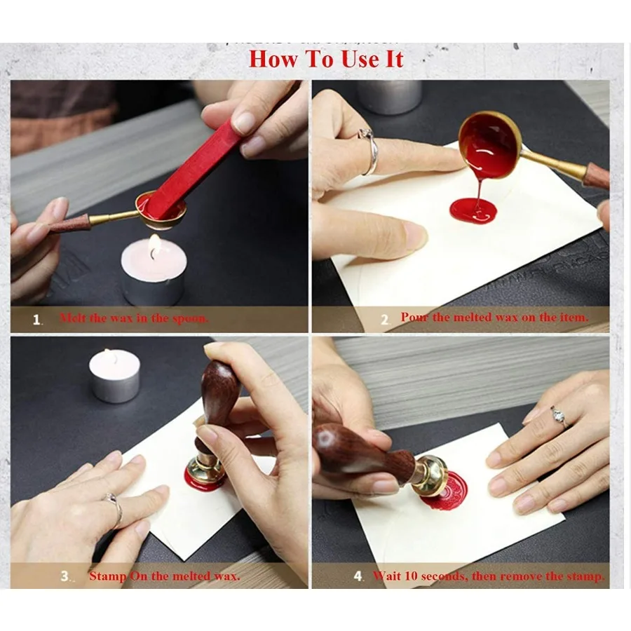 Heart Monogram Wax Seal Stamp Kit Decorating Gift Cards Weding Invitations Envelopes Letetrs Sealing Wax Seal