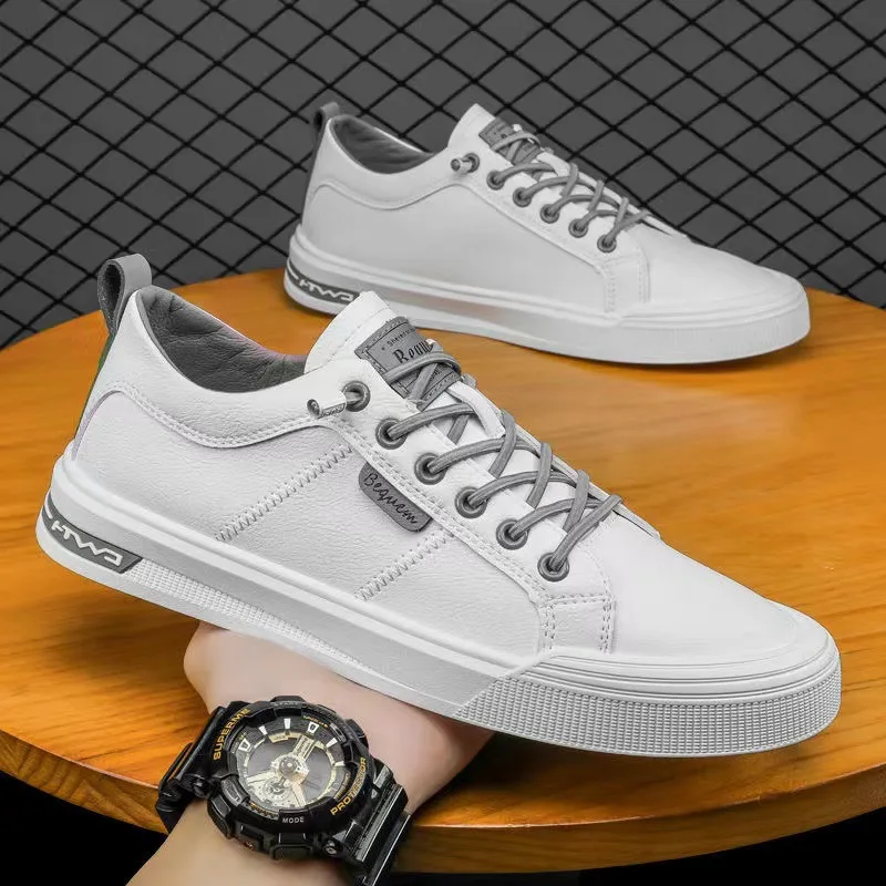 Chaussures décontractées légères et respirantes pour hommes, baskets plates pour hommes, chaussures de skateboard blanches, chaussures de voyage