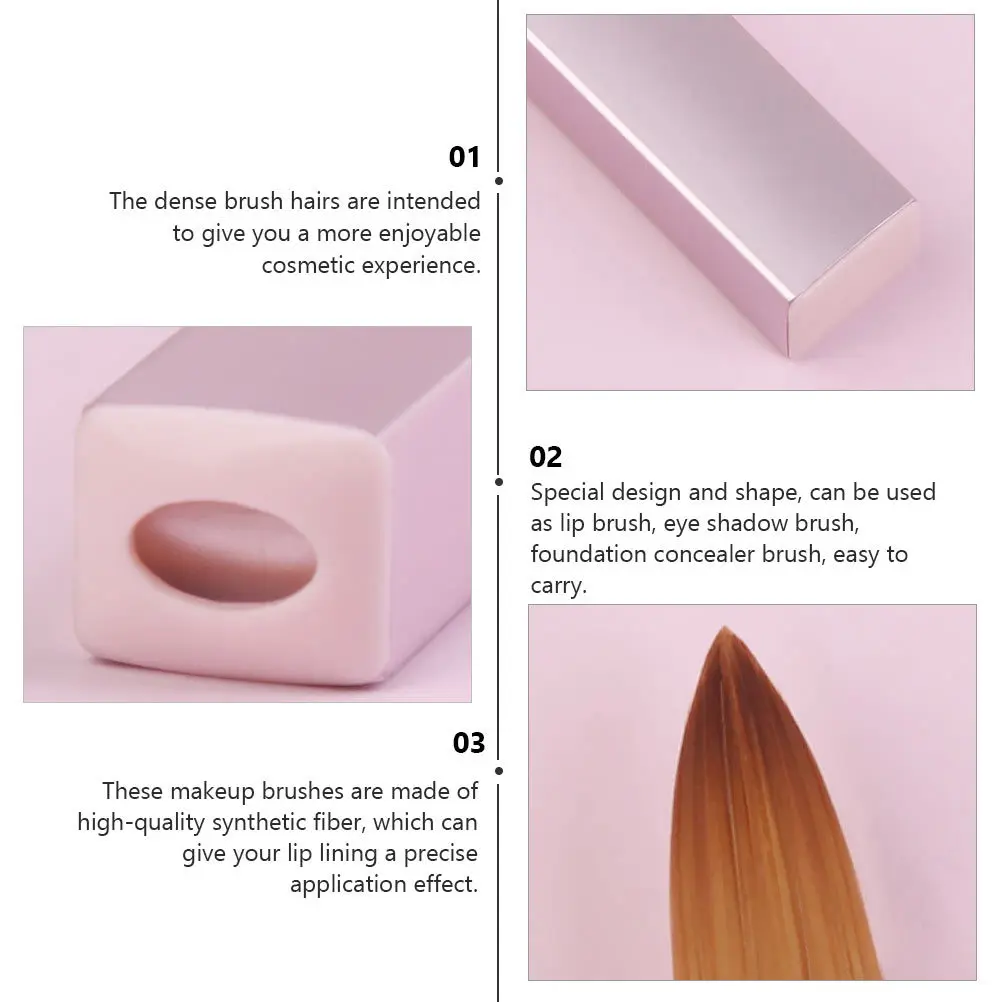 

1pc Double-Ended Makeup Brush Pink High-Quality Synthetic Fiber Portable Lip Gloss Applicator For Lip Liner Eyeshadow