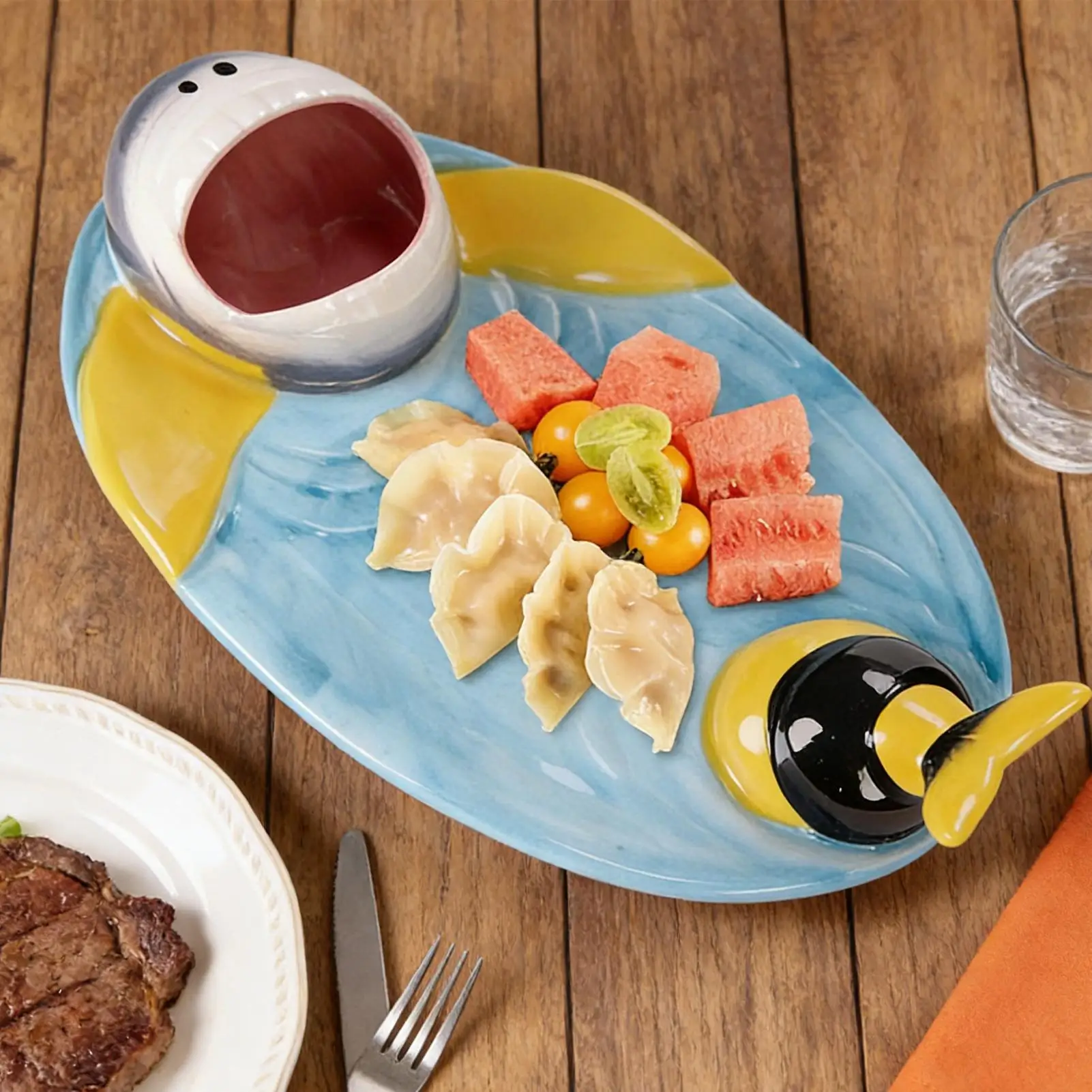 

Тарелка для суши в форме акулы, керамическая тарелка в японском стиле, тарелка для подачи десертов, тарелка для пельменей, сервировочный поднос для еды и закусок ﻿