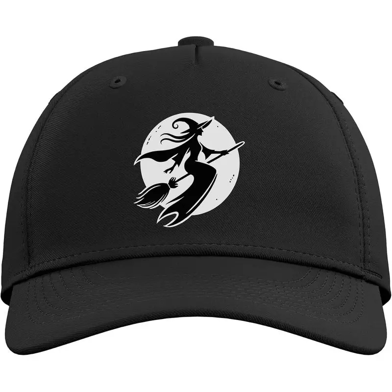 Flying Witch Silhouette Design - Halloween Art Adjustable Baseball Hat