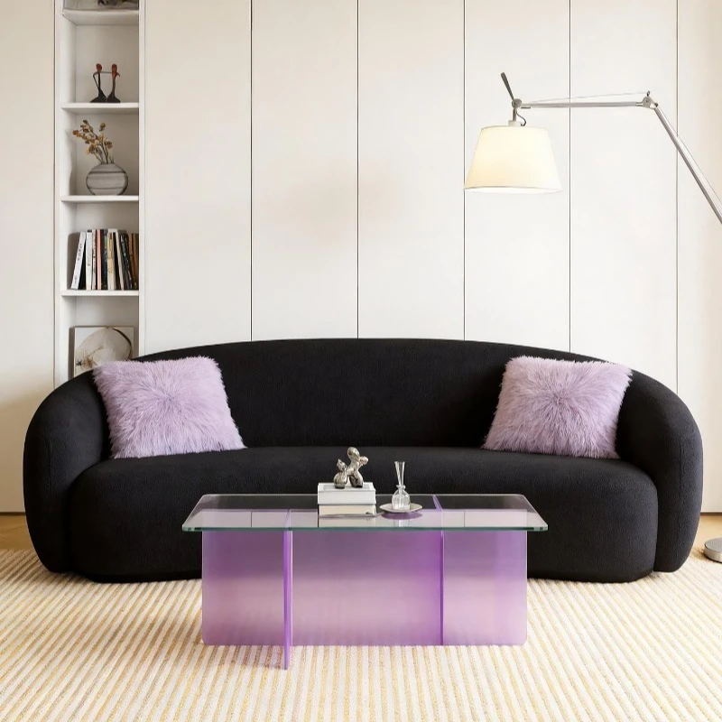 Square glass coffee table purple translucent acrylic color dopamine minimalist coffee table